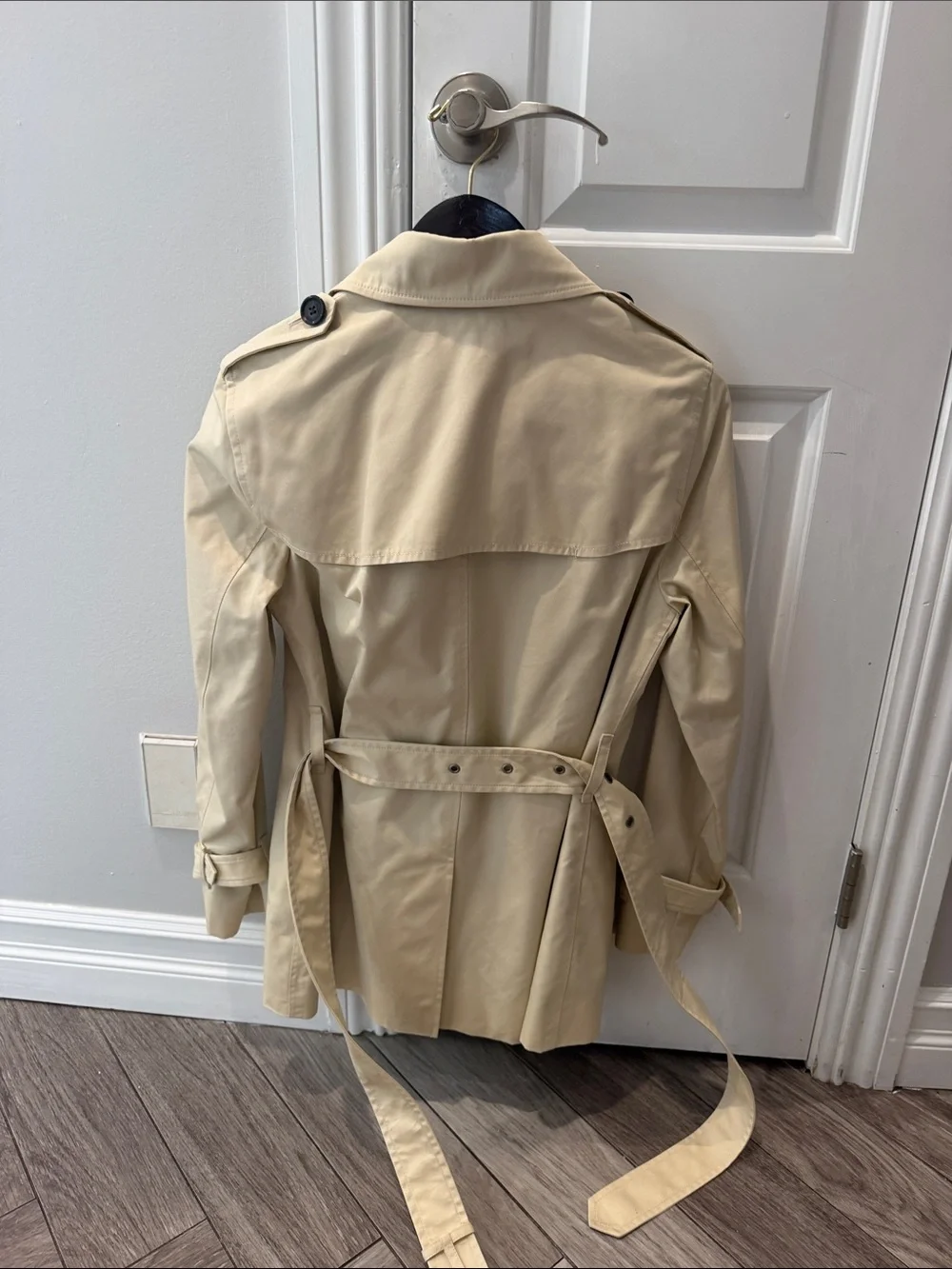 Coach Beige Double-Breasted Trench Coat with Black Buttons